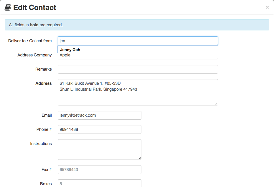 customer address book