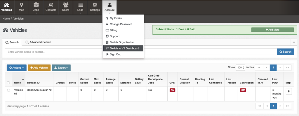 Switch to V1 from V2 Detrack Dashboard