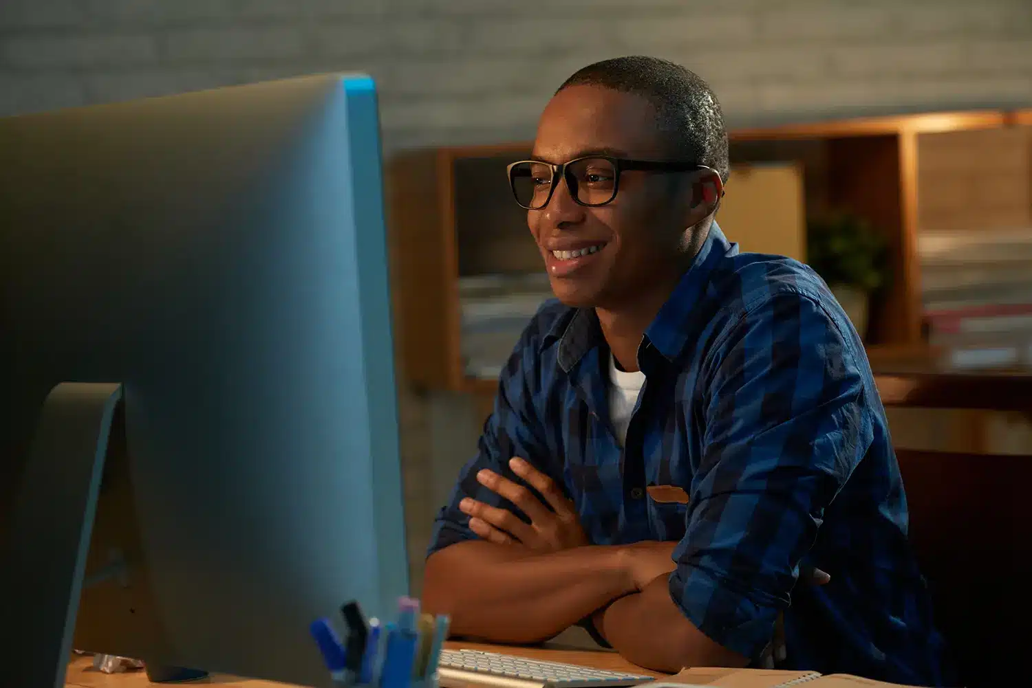 Man looking at computer screen