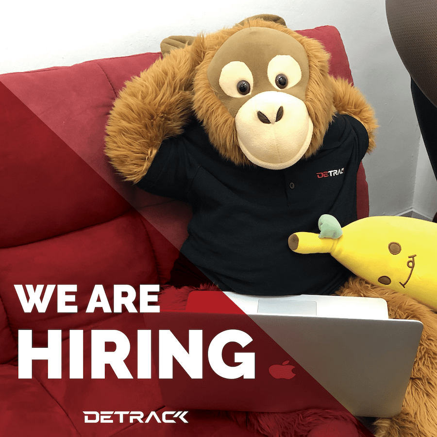Detrack's mascot, Tony the Monkey, relaxing and ready for a break