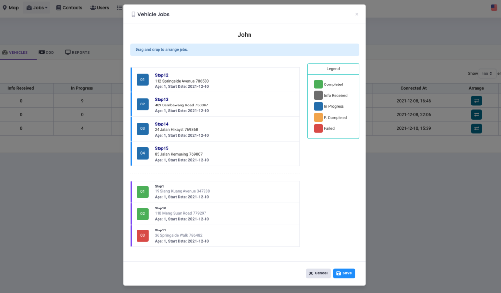 Arrange Jobs on Detrack Dashboard