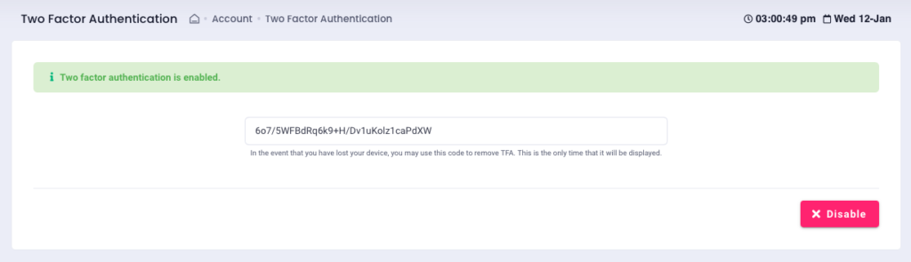 Disable 2FA on Detrack Dashboard