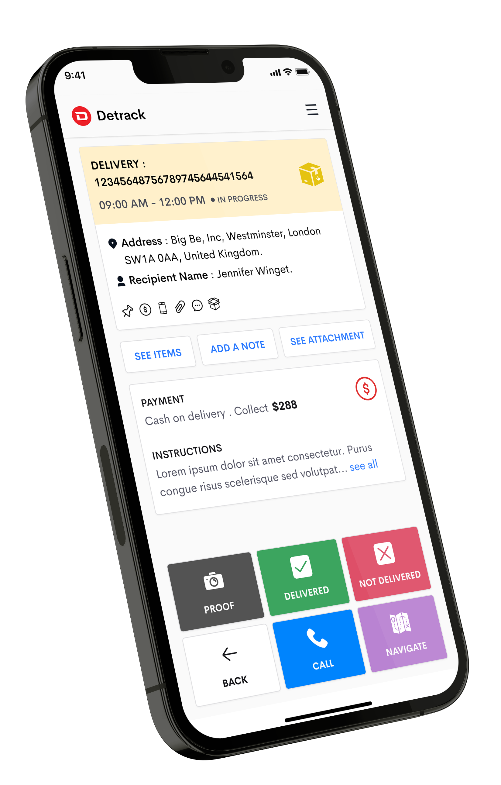 Detrack App Interface on Smartphone
