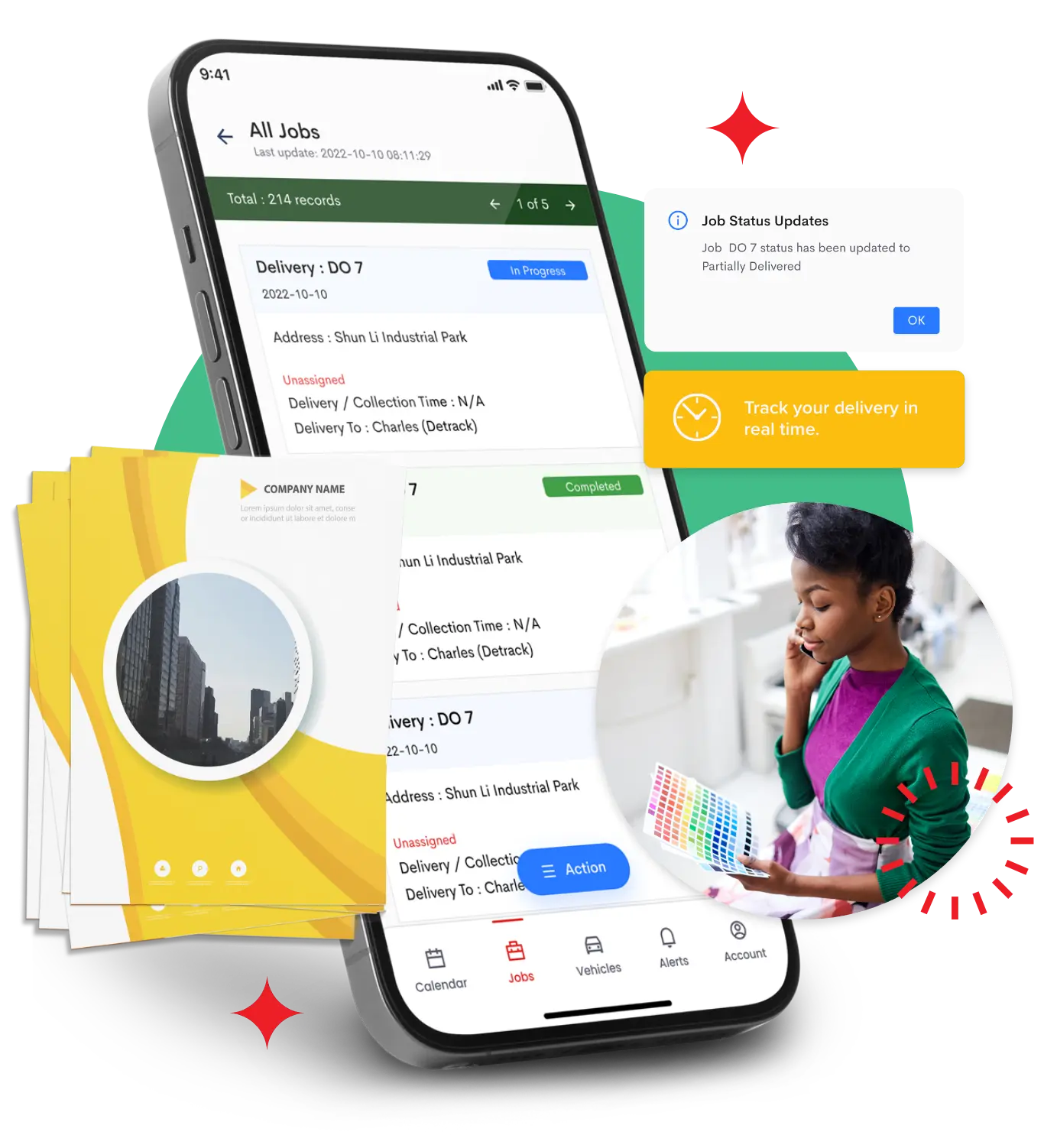 print industry delivery management woman checking swatches