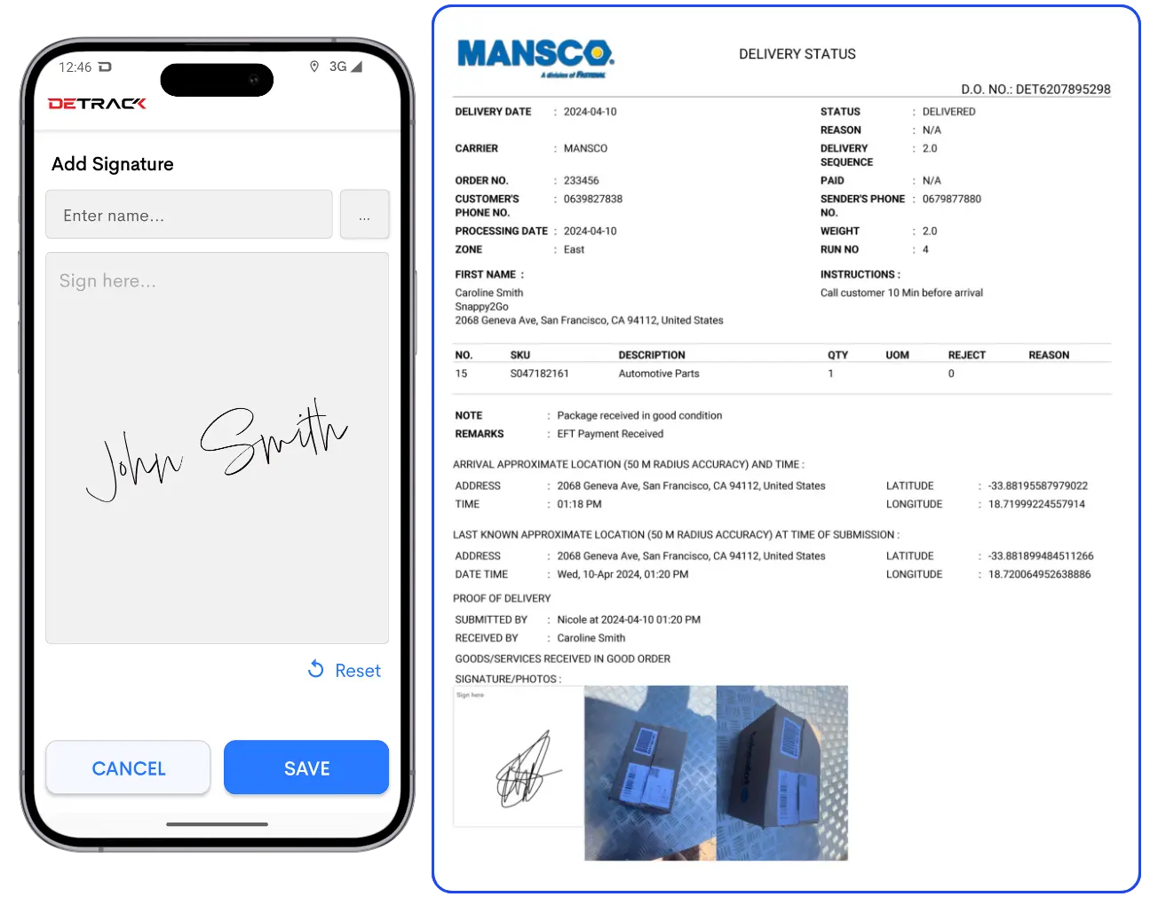 Detrack electronic proof of delivery for US