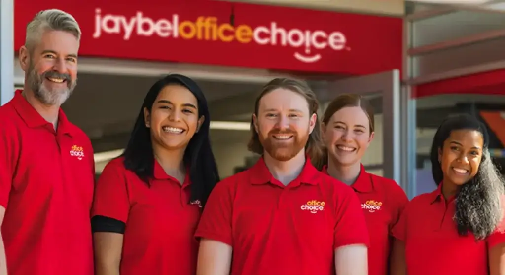 An image of Jaybel Office Choice employees in front of their store.