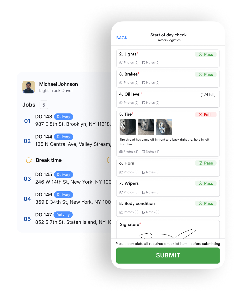 Driver app interface