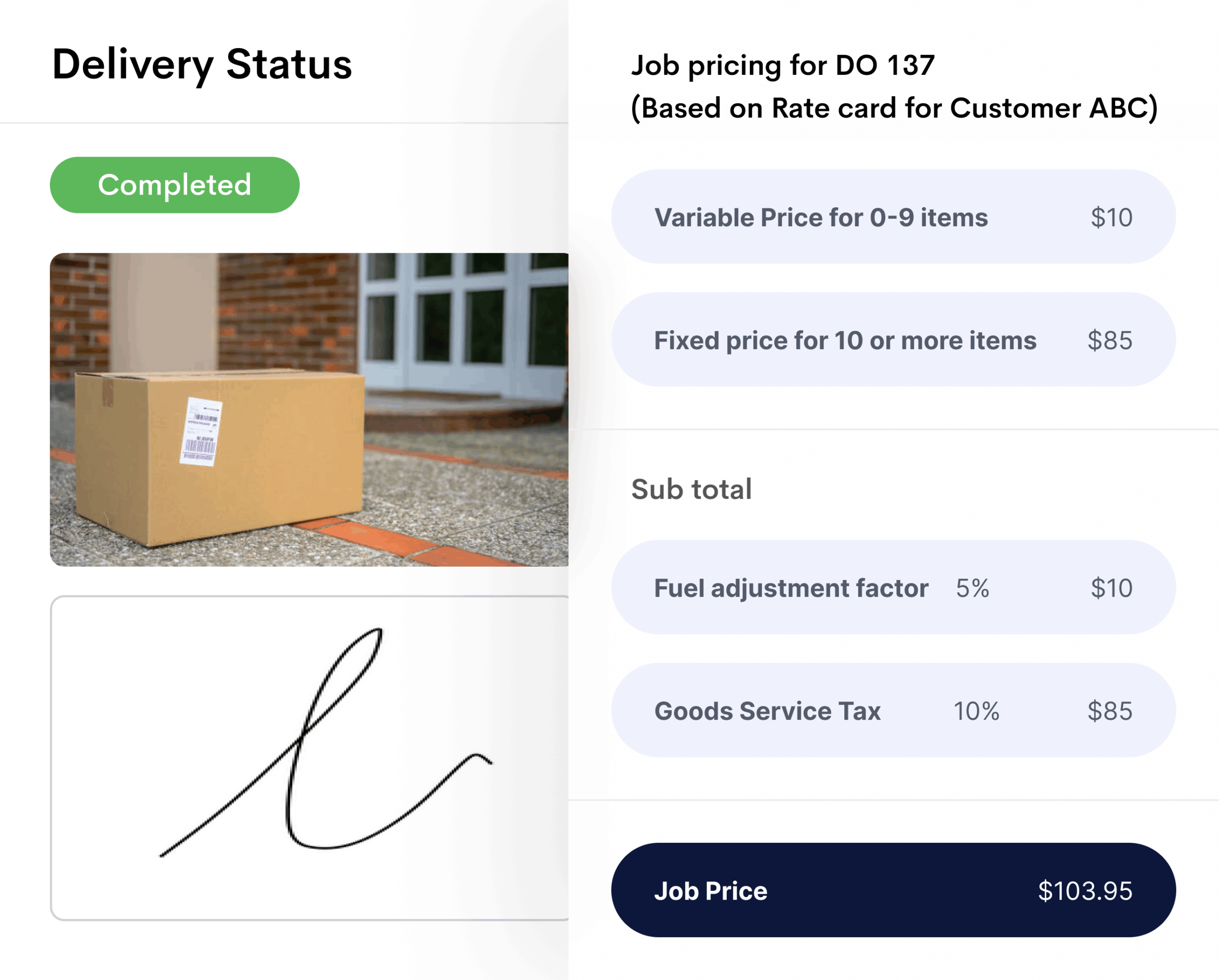 Rate Cards interface