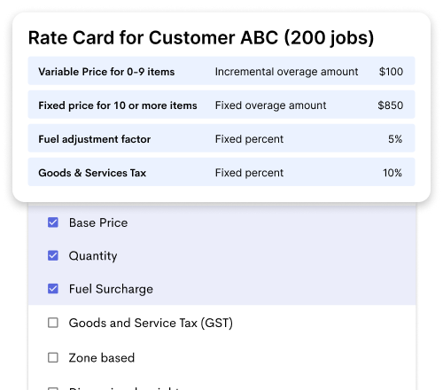 Rate card configuration UI for a 3PL customer