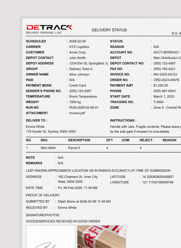 Searchable list of electronic proofs of delivery