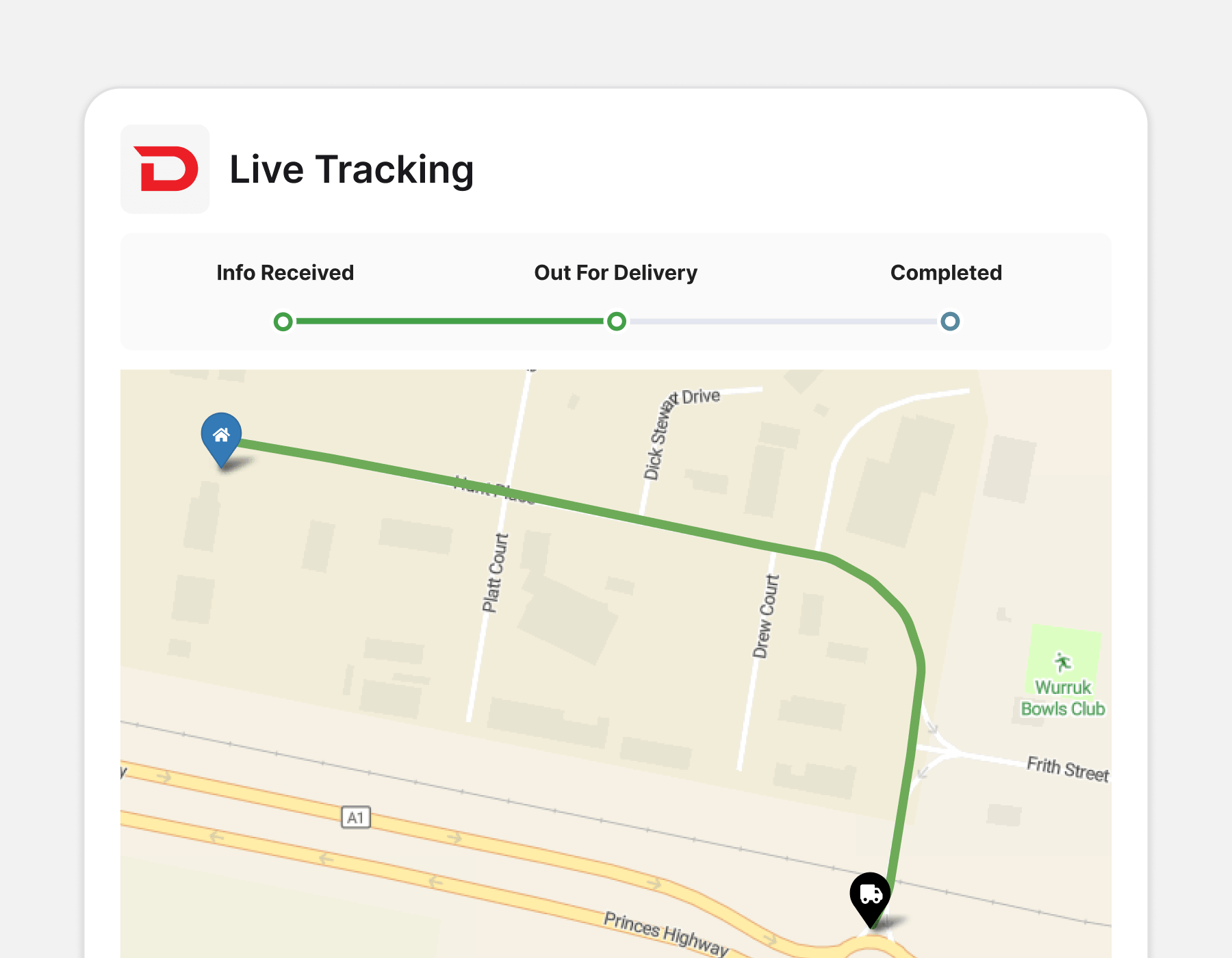 Customer following a delivery on a live tracking map